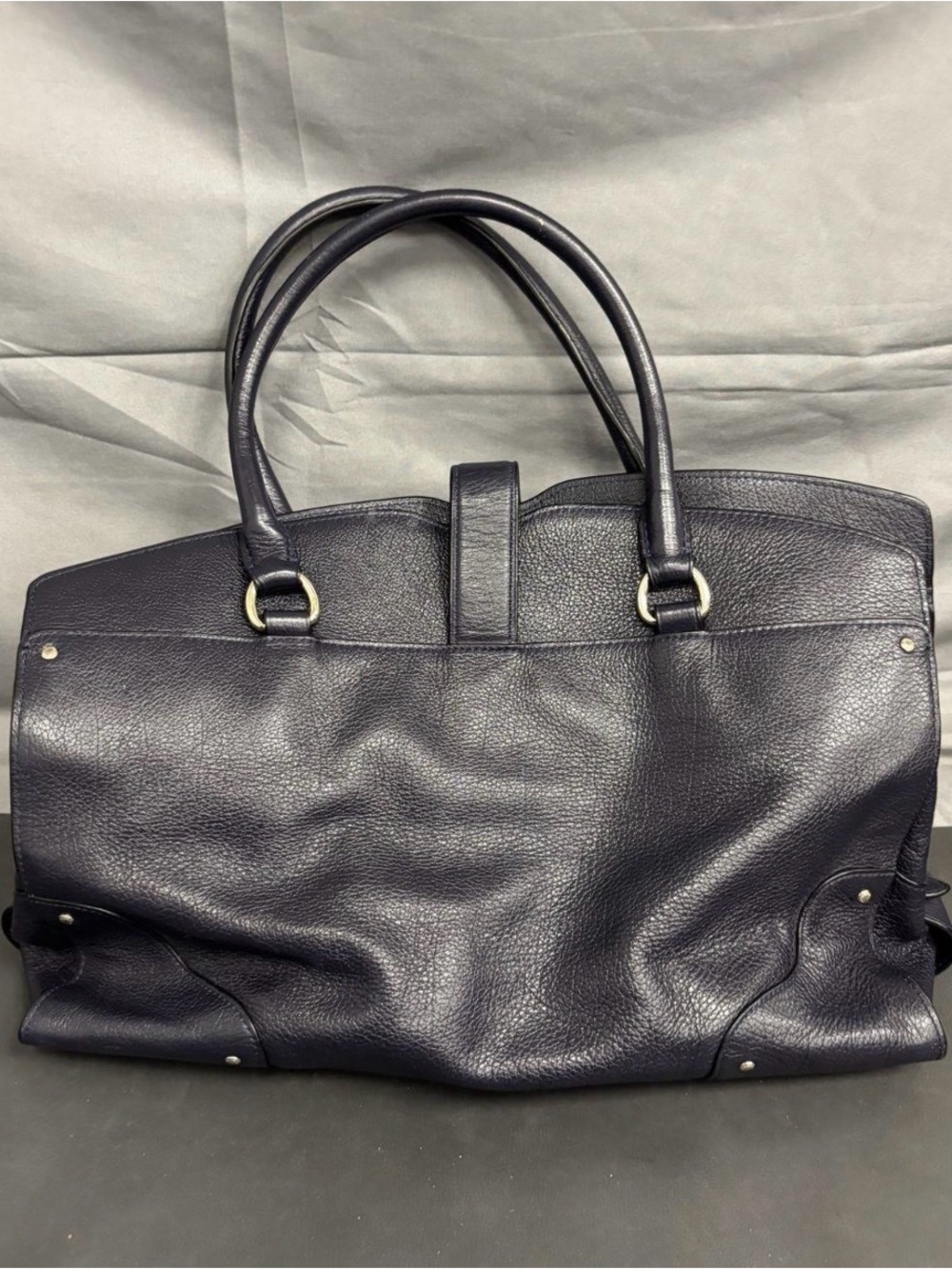 Coach NAVY Leather Satchel with Gold Hardware - Picture 3 of 9